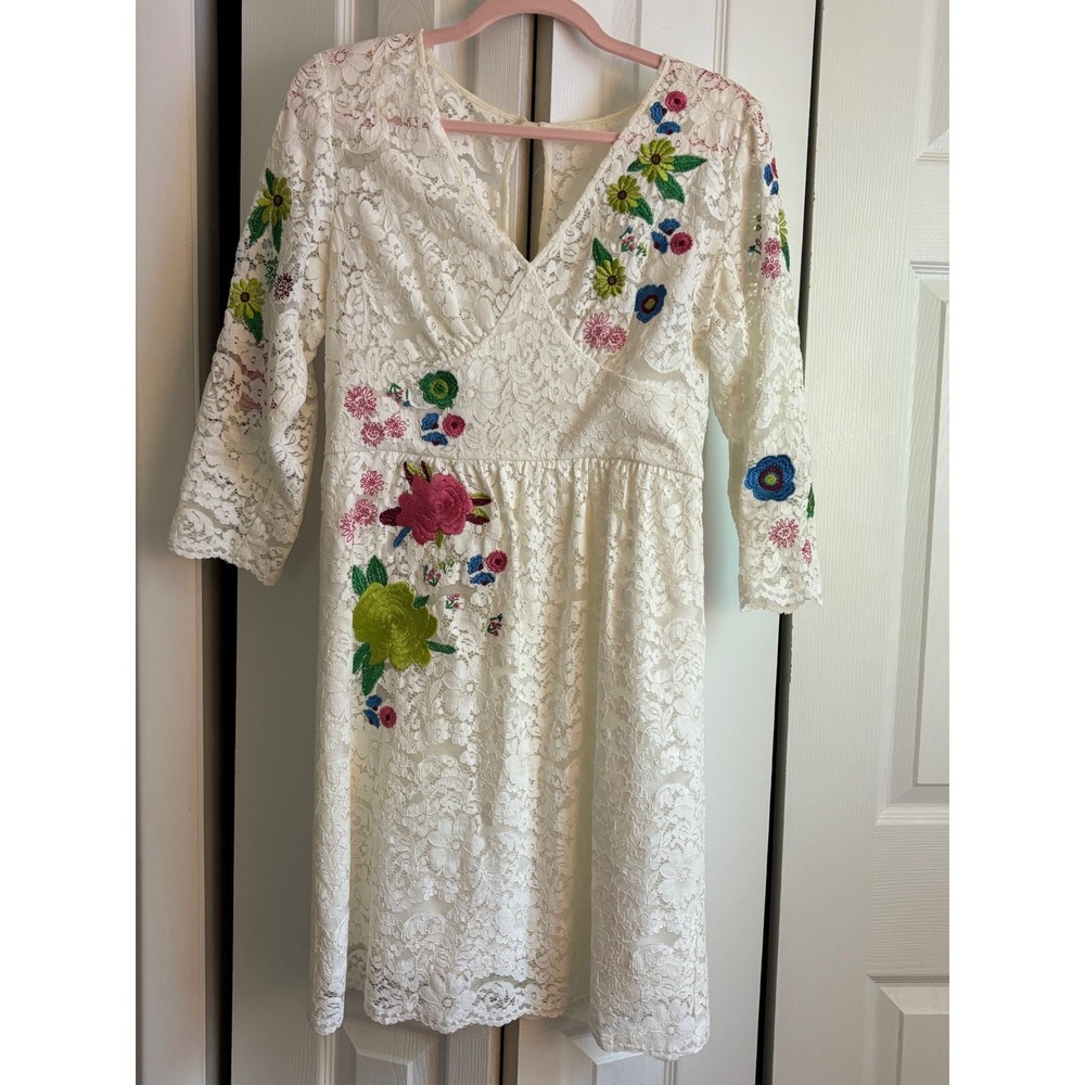 Tracy Reese x Anthropologie Embroidered Lace Dress Size 8 White Boho Romantic - Picture 4 of 11